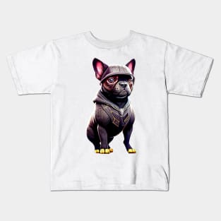 Frenchie in Sleek Feline Attire Version 2 Kids T-Shirt